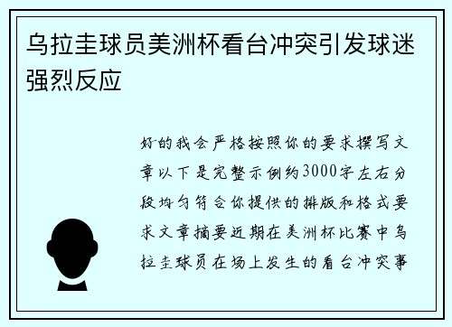 乌拉圭球员美洲杯看台冲突引发球迷强烈反应